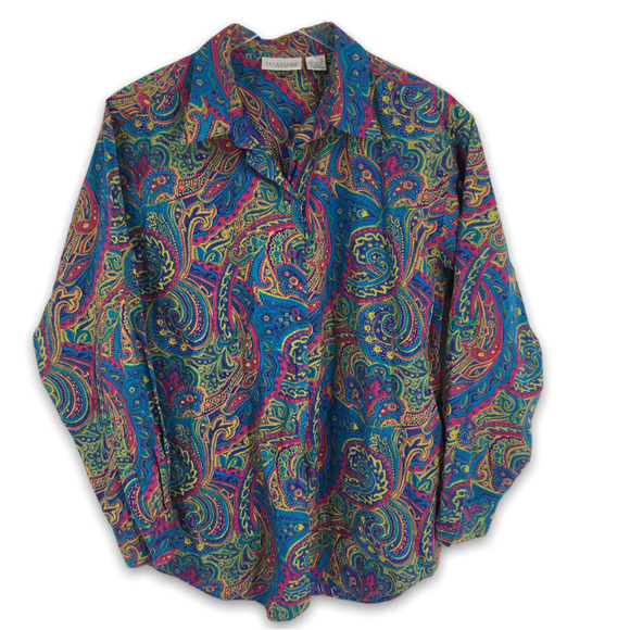 VTG Nordstrom Point of View Paisley Button Down Shirt 10 Long Sleeve Multicolor - Picture 1 of 4